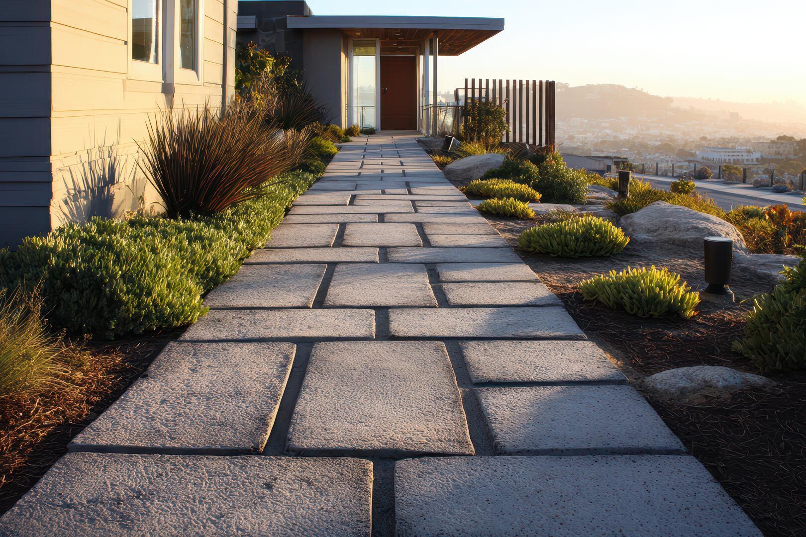 Custom natural stone patio and paver walkway installation in The Woodlands, TX