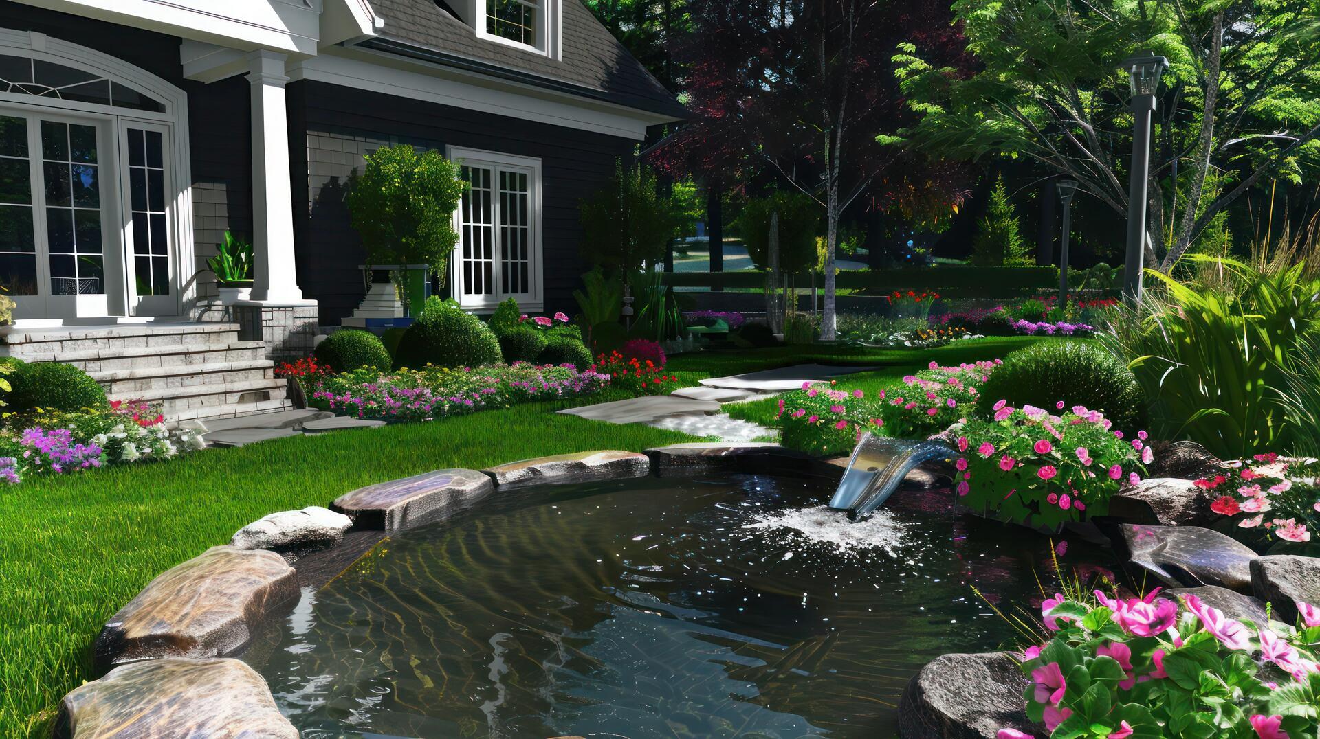 Custom backyard waterfall and pond water feature installation in The Woodlands, TX